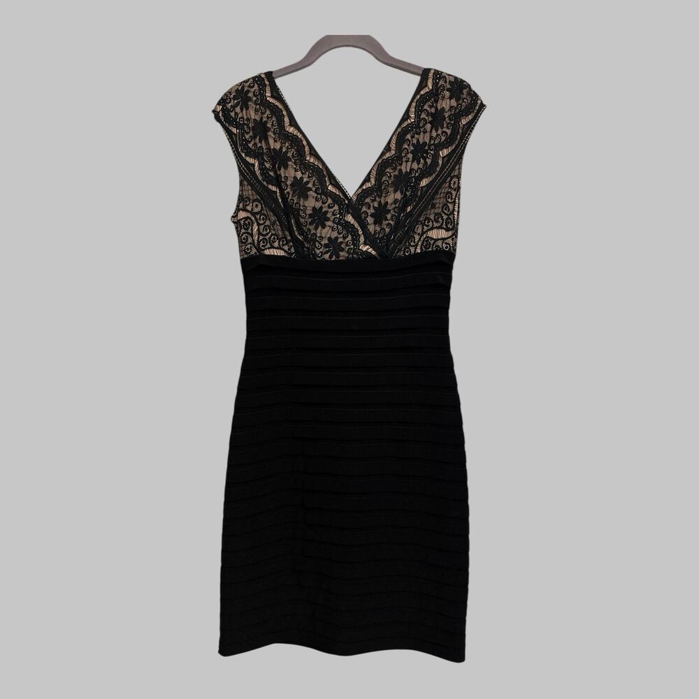 Adrianna Papell Midi Dress Size 8 Black Lace Cap Sleeves Cocktail Party Evening - Picture 1 of 14